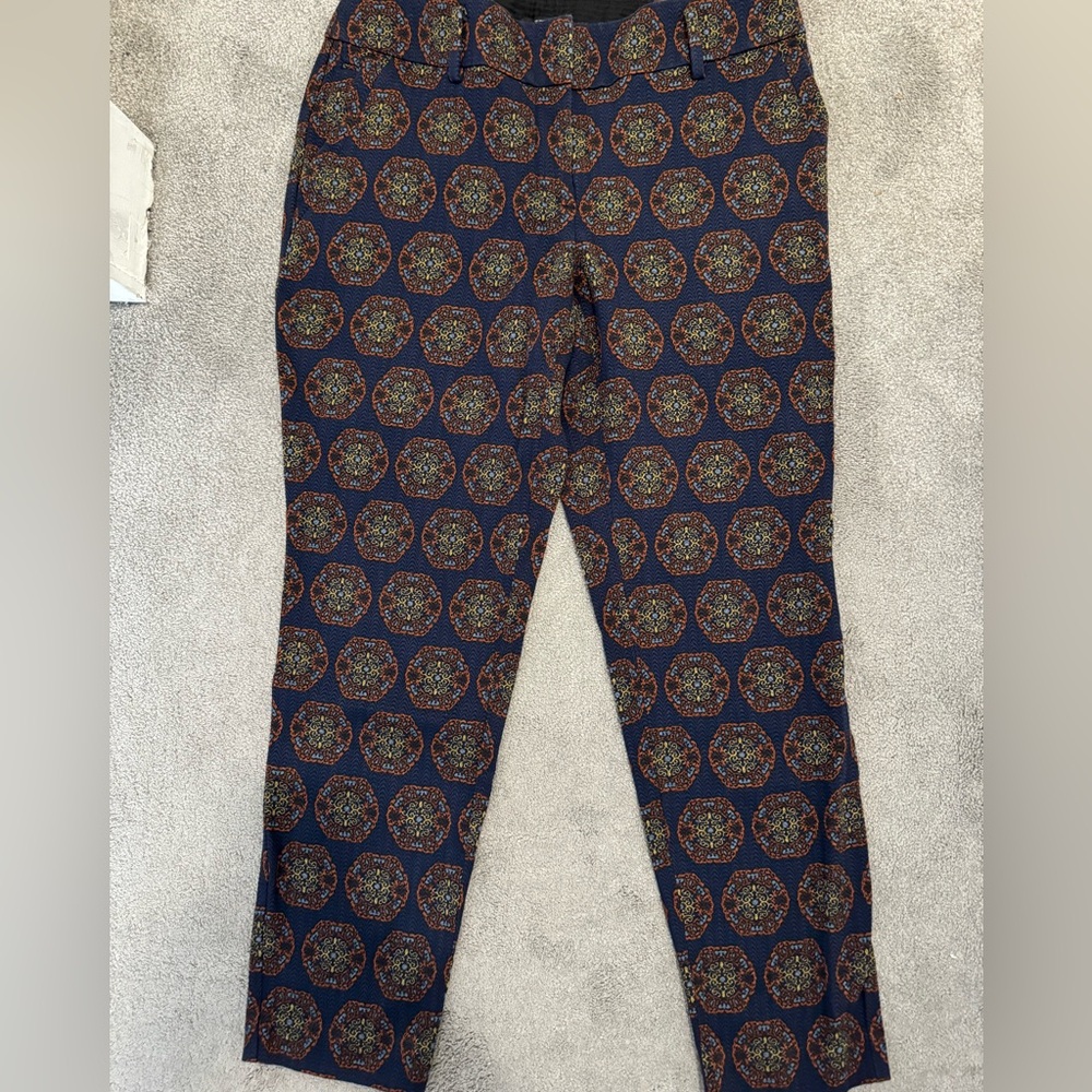 Ann Taylor Loft Blue Pants Size 6 Julie Ankle Textured Medallion Print Womens